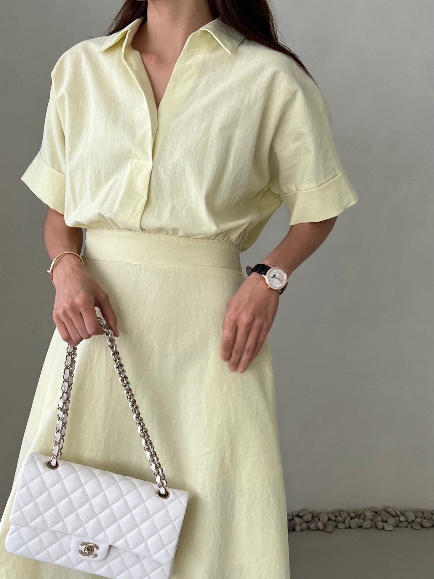 LINEN V NECK DRESS