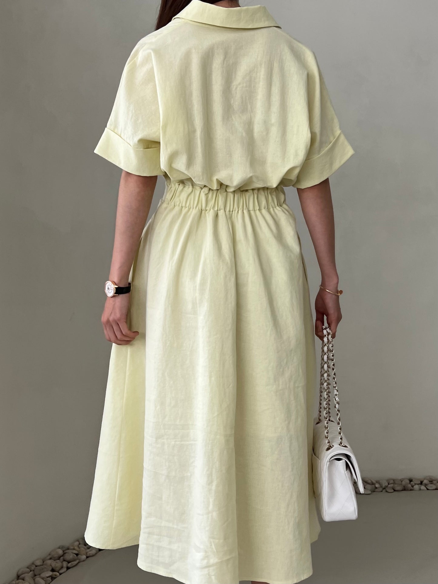 LINEN V NECK DRESS