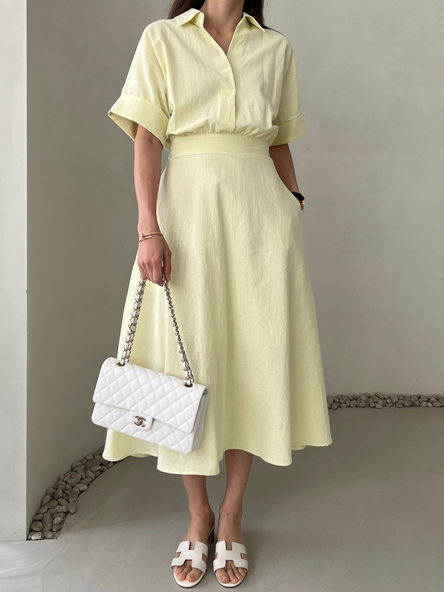 LINEN V NECK DRESS