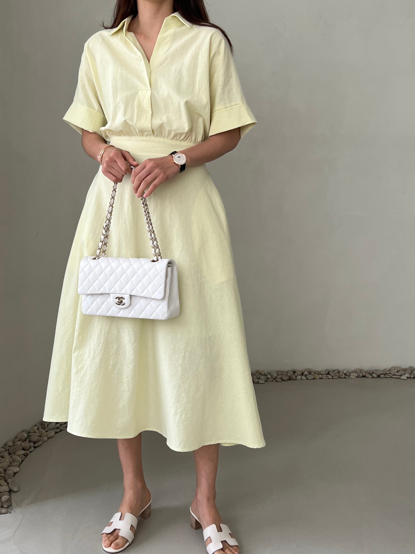 LINEN V NECK DRESS