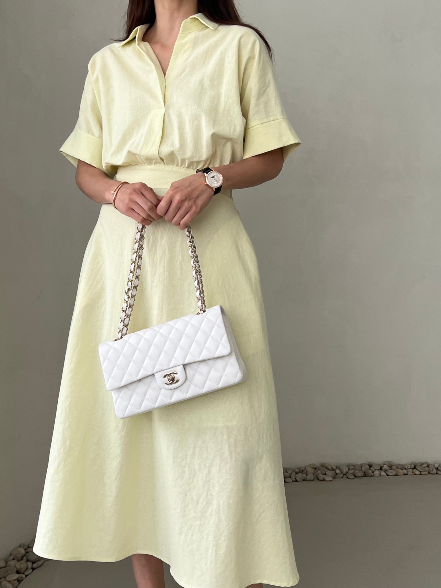 LINEN V NECK DRESS