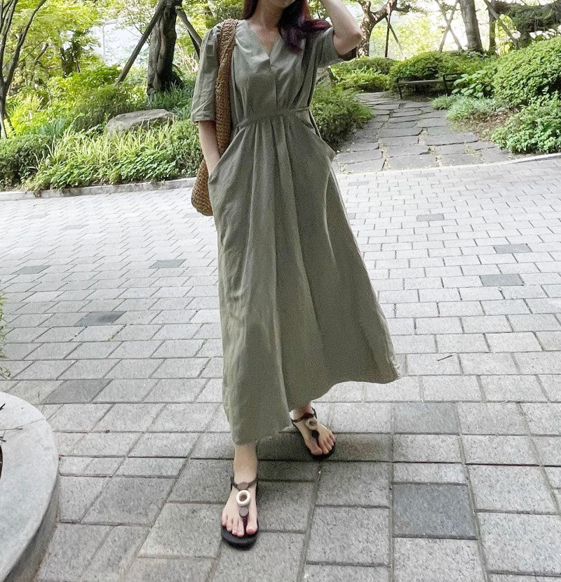 LINEN POCKET DRESS