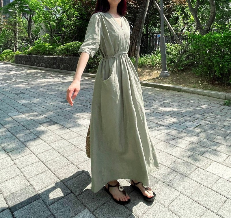 LINEN POCKET DRESS