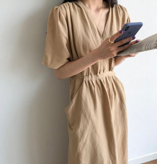 LINEN POCKET DRESS