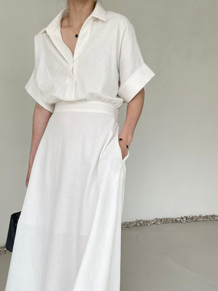 LINEN V NECK DRESS