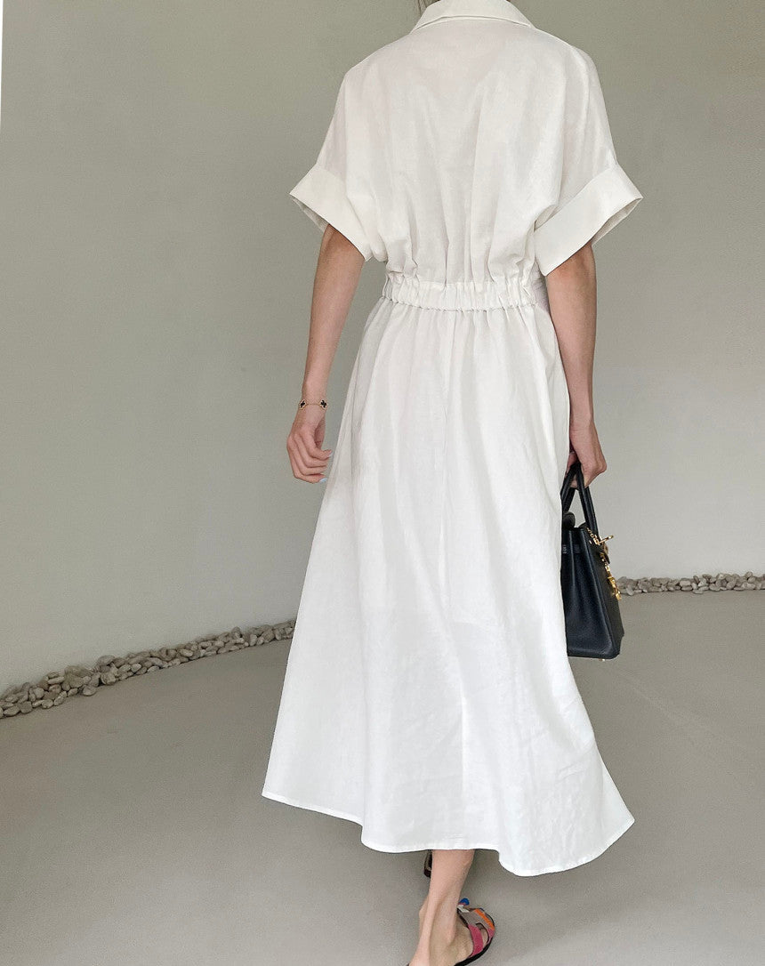 LINEN V NECK DRESS