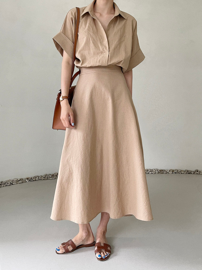 LINEN V NECK DRESS