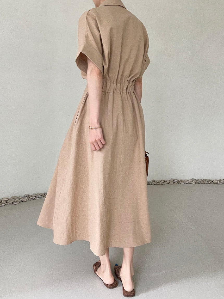 LINEN V NECK DRESS